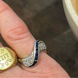 Platinum diamond and sapphire antique ring